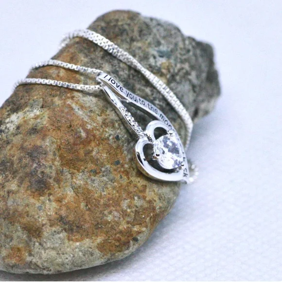 New Heart Pendant Love You to The Moon and Back Sterling Silver 925, - Picture 3 of 6